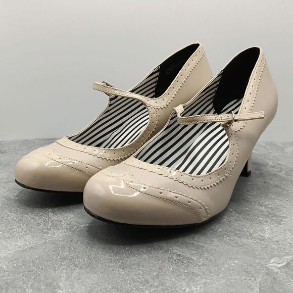 NWOT Pleaser Jenna 06 Faux Leather Cream Mary Jane Pump Kitten Heels Size 16 - Picture 7 of 10